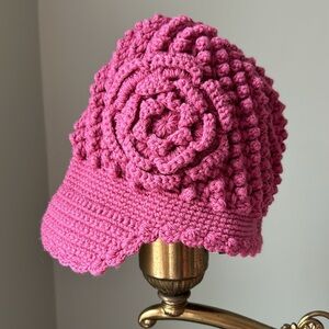 2 hats one price raspberry popcorn knit Peruvian highland wool black love